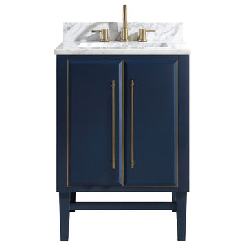 Avanity Mason 24 in. Vanity in Navy Blue/Gold Trim and Carrara White Marble Top