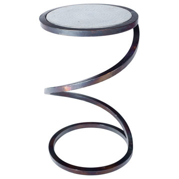 Spiral Round Accent Table with Hammered Top, Zinc