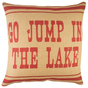 "Go Jump in the Lake" Burlap Pillow, Red