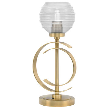 1-Light Table Lamp, New Age Brass Finish, 6" Clear Ribbed Glass