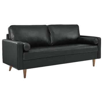 Modway Valour Modern Style Top Grain Leather Sofa in Black Finish
