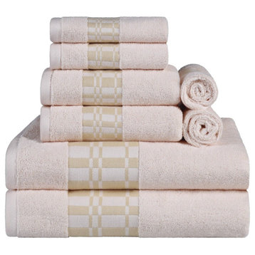 8 Piece Solid Cotton Soft Hand Bath Towel Set, Ivory