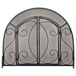 Extra Large 66in Bronze Curved Iron Firescreen Metal Arch Wide Fireplace Screen