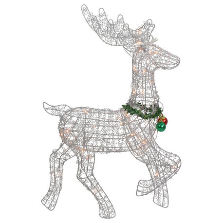 Pre-lit Glittered Prancing Reindeer Christmas Yard Art, Gold, 34", Silver