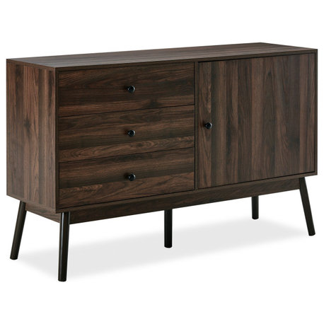 Sideboard Buffet TV Stand Storage Entertainment Center, Dark Walnut, 52"