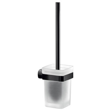 Wall Mounted Frosted Glass Matte Black Toilet Brush Holder