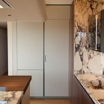 Modern kitchen and living room with ceramic top