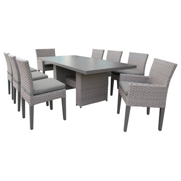 Florence Rectangular Patio Dining Table, 6 No Arm and 2 Arm Chairs, Gray