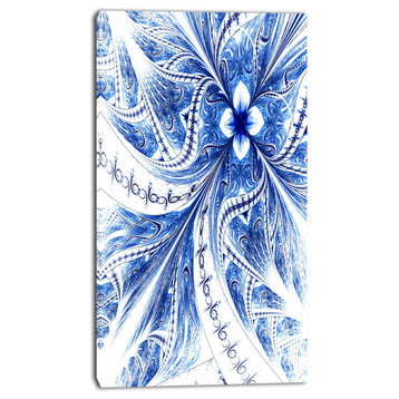 "Symmetrical Ideal Blue Fractal Flower" Modern Floral Canvas Print, 16"x32"