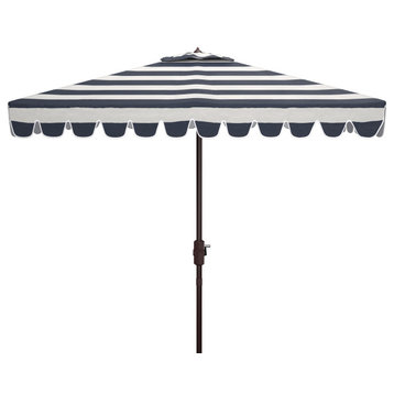 Safavieh Vienna 7.5' Square Crank Umbrella, Navy/White