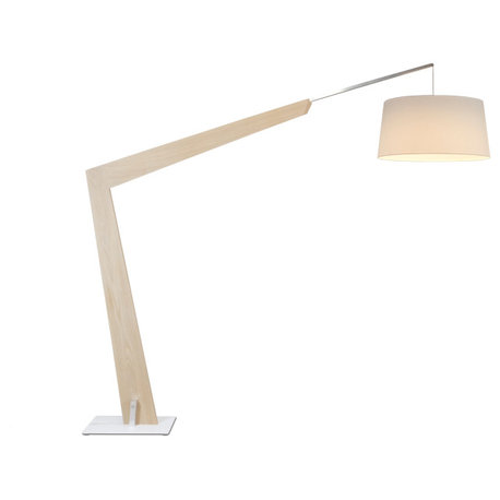 Valeo LED Floor Lamp Brushed Aluminum, White Washed Oak, White Linen Shade