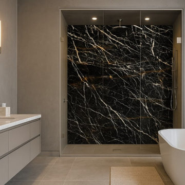 Luxury Bathroom Designs with Natural Stone, Porcelain Tile & Slab Applications