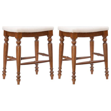 Home Square 2 Piece 25" Backless Upholstered Wood Counter Stool Set in Brown