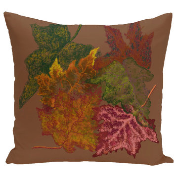 Autumn Leaves Flower Print Pillow, Brown, 18"x18"