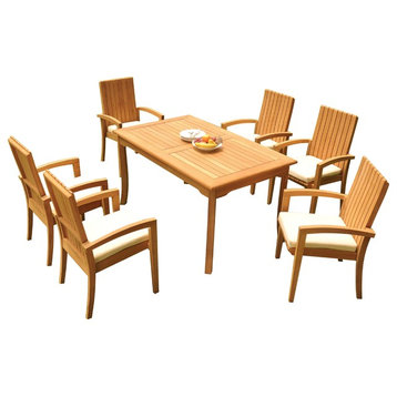 7-Piece Outdoor Teak Dining Set: 71" Rectangle Table, 6 Goa Stacking Arm Chairs