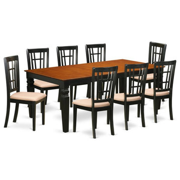 East West Furniture Logan 9-piece Dining Set with Fabric Seat in Black/Cherry