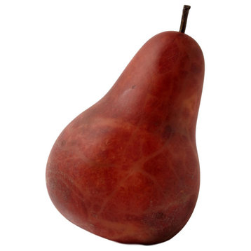 Luxe Red Alabaster Stone Leaning Pear Sculpture Fruit Organic Shape Decorative