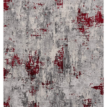 6' X 9' Red Abstract Dhurrie Area Rug