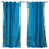 Turquoise  Tie Top  Sheer Sari Cafe Curtain / Drape / Panel  - 43W x 24L - Pair