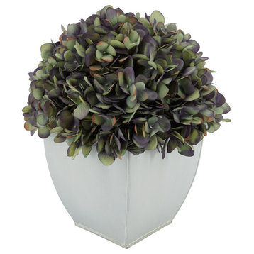 Artificial Hydrangea in Cream Tapered Zinc Cube, Antique Purple
