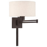 Livex Lighting - Livex Lighting Bronze 1-Light Swing Arm Wall Lamp - Add this versatile swing arm wall lamp bedside or above a favorite reading chair to enjoy more light where you need it. The bronze finish is transitional while the oatmeal fabric shade offers subtle texture.
