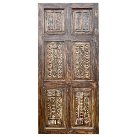Consigned Vintage Carved Sliding Bedroom Door, 80"x36"