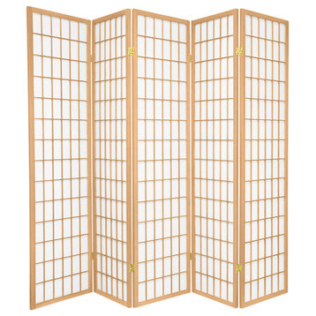 6' Tall Window Pane Shoji Screen, Natural, 5 Panels