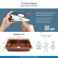 Angelico Copper 33" Single Bowl Drop-In Kitchen Sink with 4 Holes