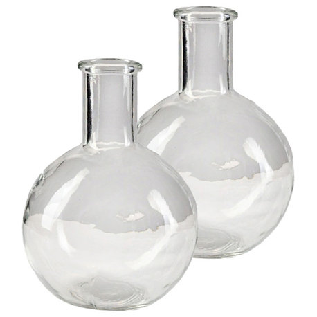 Serene Spaces Living Set of 2 Bottleneck Bulb Glass Vase, 2 Colors, Clear