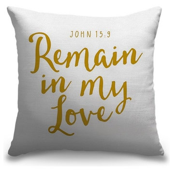 "John 15:9 - Scripture Art in Gold and White" Outdoor Pillow 16"x16"