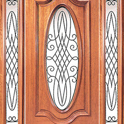 Prehung Mahogany Oval Door Two Sidelights Door Decorative Ironwork - Front Doors