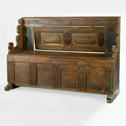 Scandinavian Baroque Oak Box Settle Bench - Accent And Storage Benches
