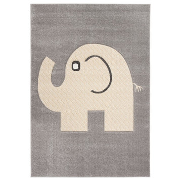 Safavieh Carousel Kids Area Rug, CRK165, Gray and Ivory, 4'x4'Square