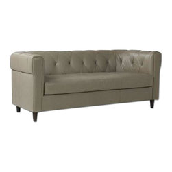 West Elm Silver Leather Chester Chesterfield Sofa - Furniture