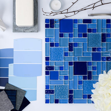 Glass Pool Mosaic Tile Multi Blue Random