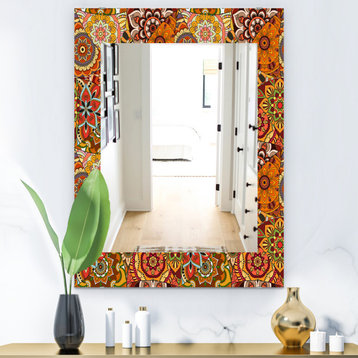 Pattern Tile With Mandalas Bohemian And Eclectic Frameless Wall Mirror, 28x40