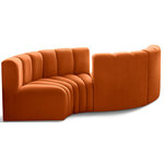 Meridian Furniture - Arc Velvet Upholstered 4-Pc. Facing Modular Sectional, Cognac - Give your living room or den the perfect blend of style and versatility with this Arc velvet fabric curved modular Sectional. Part of the Arc modular furniture collection, this Sectional comes upholstered in rich cognac velvet fabric and features deep channel tufting that adds a touch of luxury while enhancing comfort and support. A seamless combination of form and function, this chair can be used with other Arc pieces to create a myriad of configurations in your well-curated room.