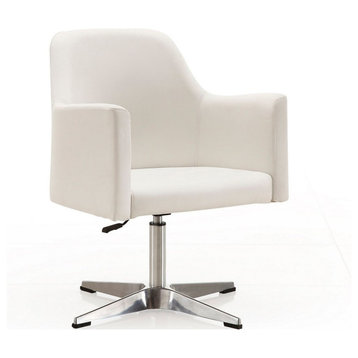 Pelo Adjustable Height Swivel Accent Chair, White and Polished Chrome