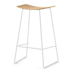 Winnie Matte White Stool With Solid European Oak Seat by Glid Studio - Bar Stools And Counter Stools
