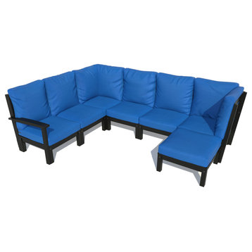 Bespoke 7-Piece Sectional Sofa Set With Ottoman, Cobalt Blue/Black