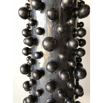 Modern Black Bubbles Cylinder Vase | 14" Spheres Mid Century Abstract Round