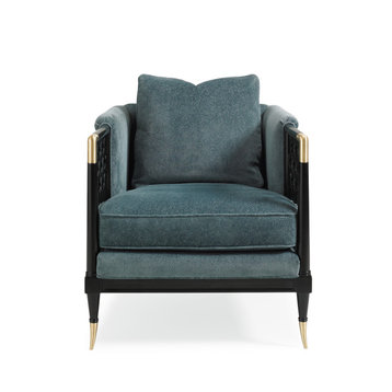 Upholstered Velvet Chair With Lattice Detail