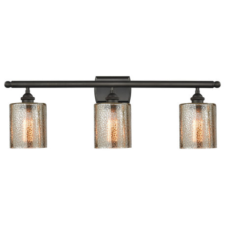 Cobbleskill 3-Light Bath Fixture, Mercury Glass, Oil Rubbed Bronze