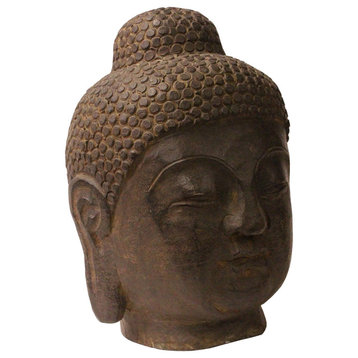 Chinese Oriental Black Gray Stone Carved Buddha Head Figure cs3712