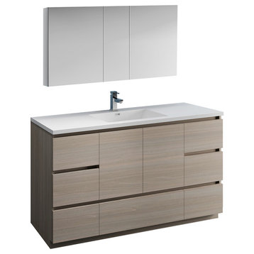 Fresca Lazzaro 60" Gray Wood Single Sink Vanity With Medicine Cabinet