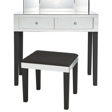 Venecia Mirrored 2-Drawer Vanity Table With Stool Set, Black