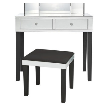 Venecia Mirrored 2-Drawer Vanity Table With Stool Set, Black