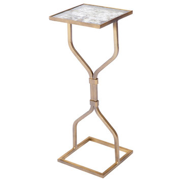 Hourglass Accent Table In Antique Gold w/ Top In Oyster Shell