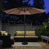 Lighted Patio Shade 9 Ft Solar LED Umbrella Push Button Tilt With 19lbs Base, Brown