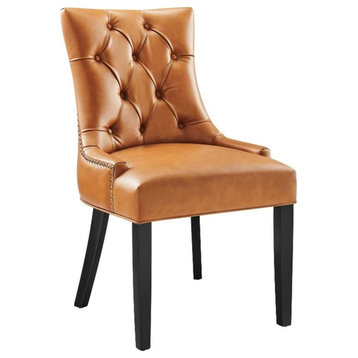 Modway Regent Solid Wood and Tufted Vegan Leather Dining Chair in Tan
